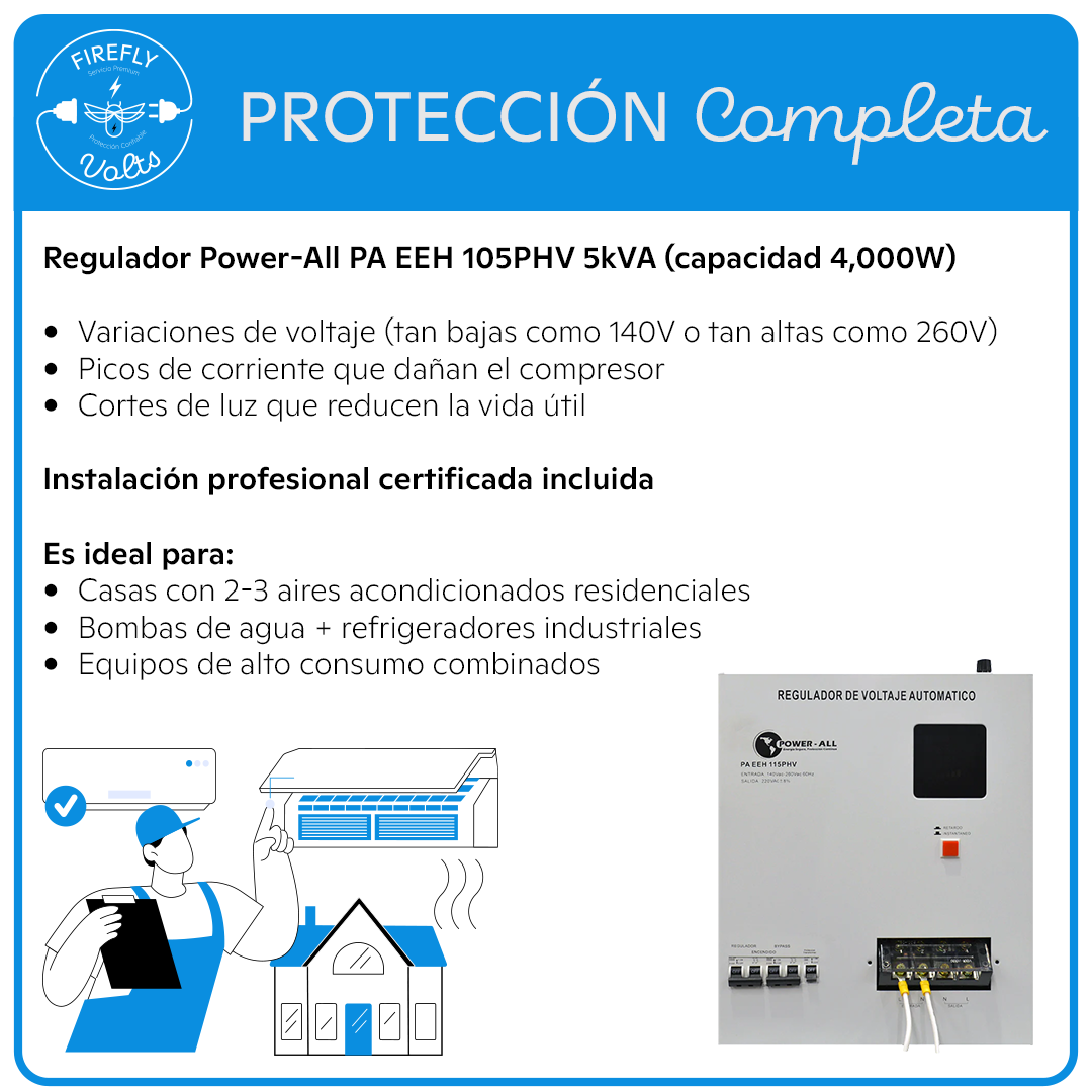 Protección Completa para 2-3 Aires Acondicionados | Regulador 220V 5kVA | Instalación Incluida (Copia)